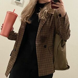 Promesa Women's Tan and Black Checkered Blazer